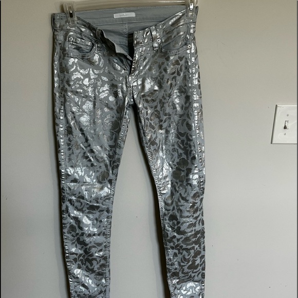7 For All Mankind Metallic Skinny Foil Print Jeans - Picture 2 of 9